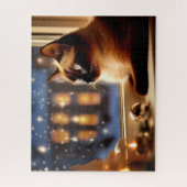 Schöne siamesische Katze am Fenster Weihnachtsmann Puzzle (Vertikal)
