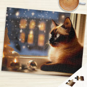 Schöne siamesische Katze am Fenster Weihnachtsmann Puzzle