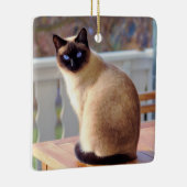 Schöne siamesische Katze mit blauen Augen Keramikornament (Rechts)