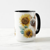 SCHÖNE SIAMESISCHE KATZE MIT GELBEN SONNENBLUMEN TASSE (VorderseiteRechts)