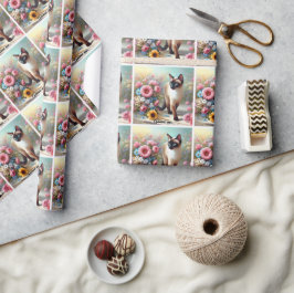 Schöne siamesische Katze und Blume Geschenkpapier