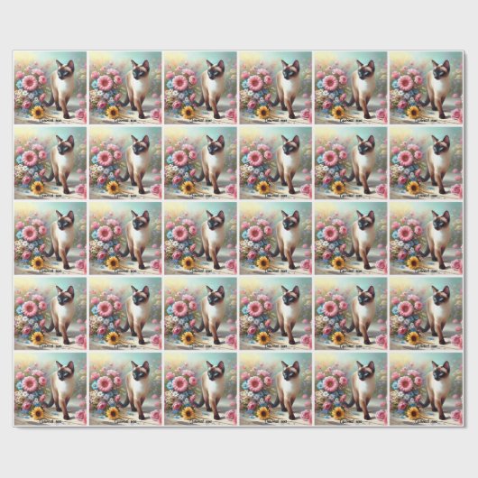 Schöne siamesische Katze und Blume Geschenkpapier (Flach)
