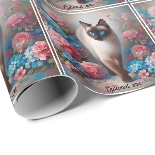 Schöne siamesische Katze und Blume Geschenkpapier (Rolleneckpunkt)