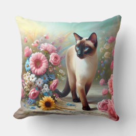 Schöne siamesische Katze und Blume Kissen