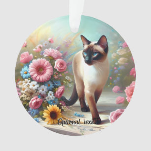 Schöne siamesische Katze und Blume Ornament
