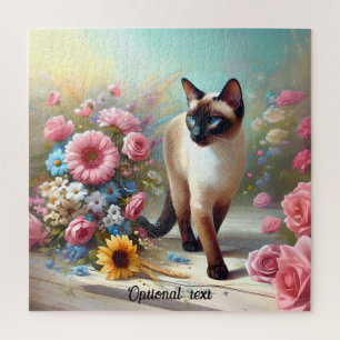 Schöne siamesische Katze und Blume Puzzle