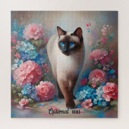 Schöne siamesische Katze und Blume Puzzle