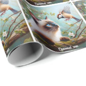 Schöne siamesische Katze und Sparrow Geschenkpapier (Rolleneckpunkt)
