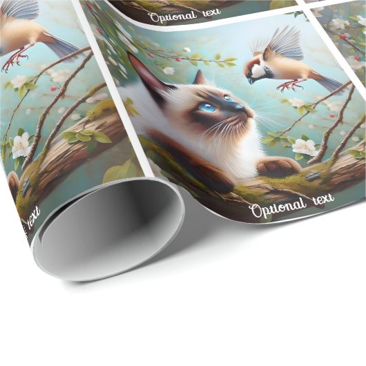 Schöne siamesische Katze und Sparrow Geschenkpapier (Rolleneckpunkt)