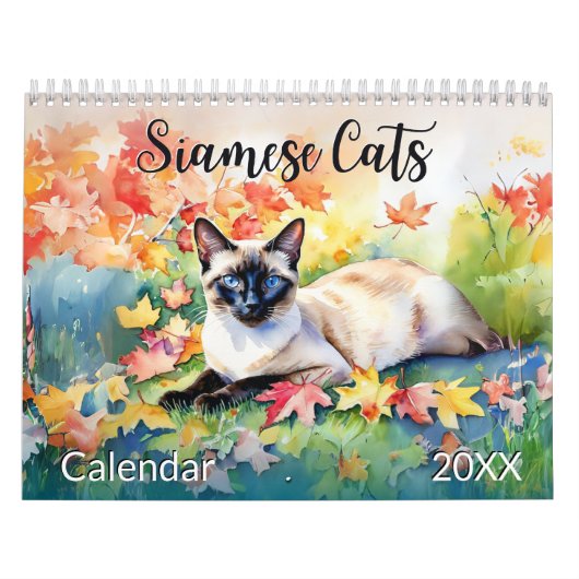 Schöne siamesische Katzen Pet Lover Wasserfarbe Ti Kalender (Titelbild)