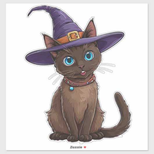 Schöne Siamkatze in Hexenhut Aufkleber (Blatt)
