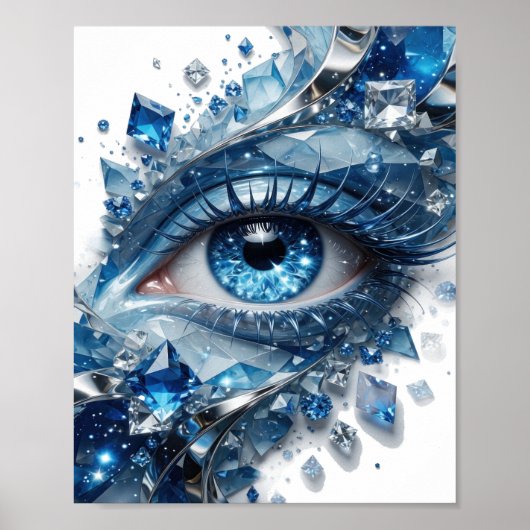 Schöne Silber BLUE ICE EYE Statement Design Poster (Vorne)
