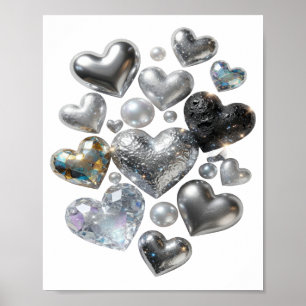 Schöne Silber-HERZEN-UND-STERNE-Design Poster