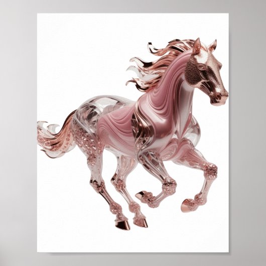 Schöne Silber-ROSE-GOLD-GLAS-PFERD-Textgestaltung Poster (Vorne)