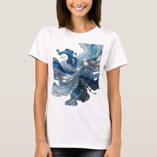 Schöne Silber WATER'S WAVE 3D-Textkunst T-Shirt (Vorderseite)