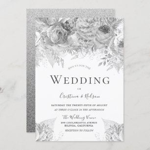Schöne Silbergraue Blume Elegante Hochzeit Einladung