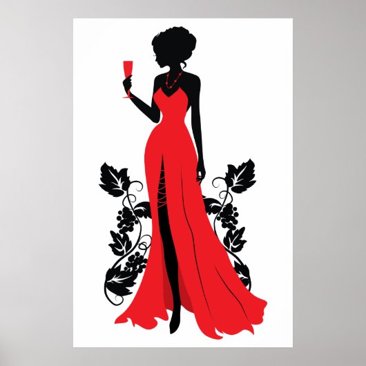 Schöne Silhouette der jungen Frau mit Weinglas Poster (Vorne)