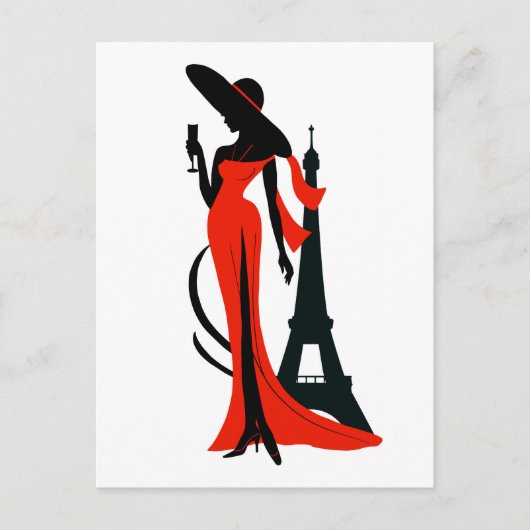 Schöne Silhouette der jungen Frau mit Weinglas Postkarte (Vorderseite)