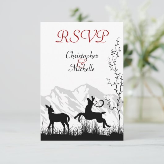Schöne Silhouette Hirsche Hochzeit RSVP Karte (Stehend Vorderseite)