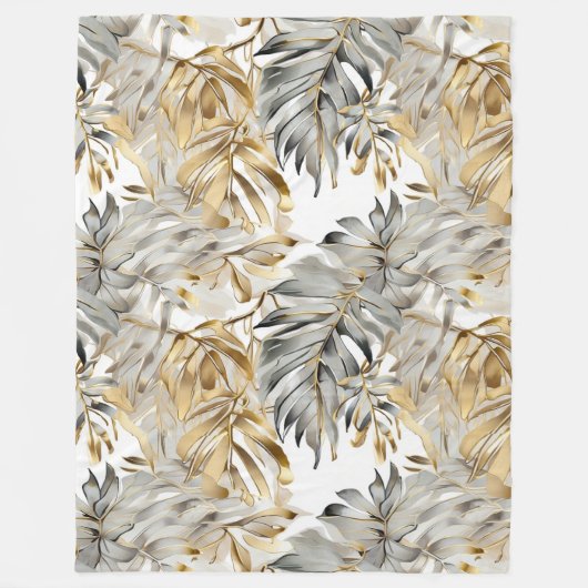 Schöne Silver Gold Palm Blätter Fleecedecke (Vorderseite)