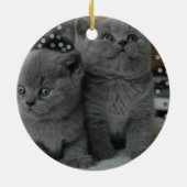 Schöne Silver Gray Kitty Cats & bearbeitbarer Text Keramik Ornament (Hinten)
