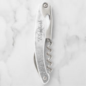 Schöne Silver Marble Monogram Ombre Glitzer Kellnermesser (Rückseite)