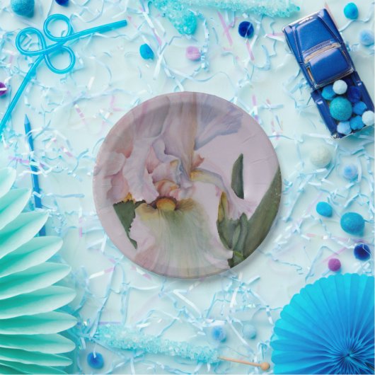 SCHÖNE SINGLE WEISSE IRIS PAPIERPLATTE PAPPTELLER (Party)