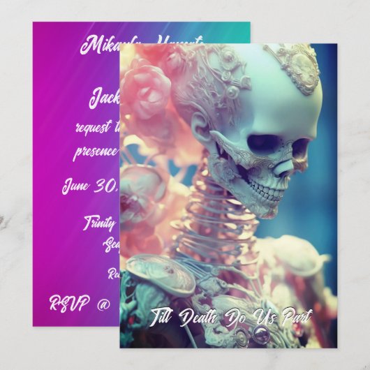 Schöne Skeleton Bride Wedding Einladung (Vorne/Hinten)