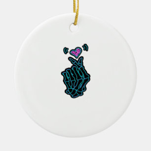 Schöne Skeletthandschuhe mit einem Herzsignal für  Keramik Ornament