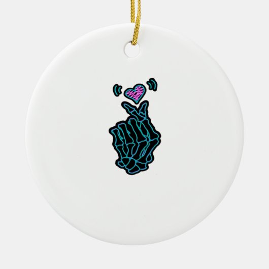 Schöne Skeletthandschuhe mit einem Herzsignal für Keramik Ornament (Vorne)