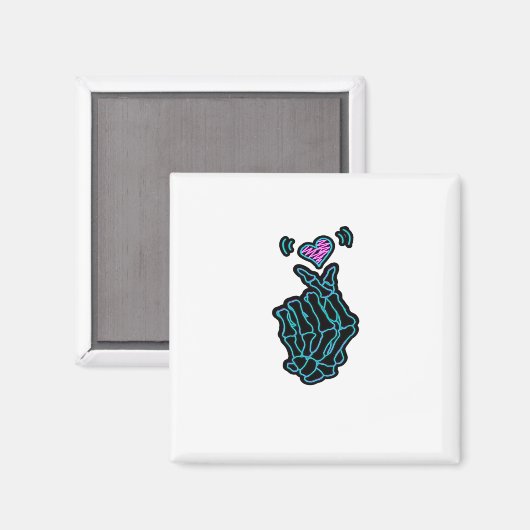 Schöne Skeletthandschuhe mit einem Herzsignal für Magnet (Vorderseite/Rückseite)