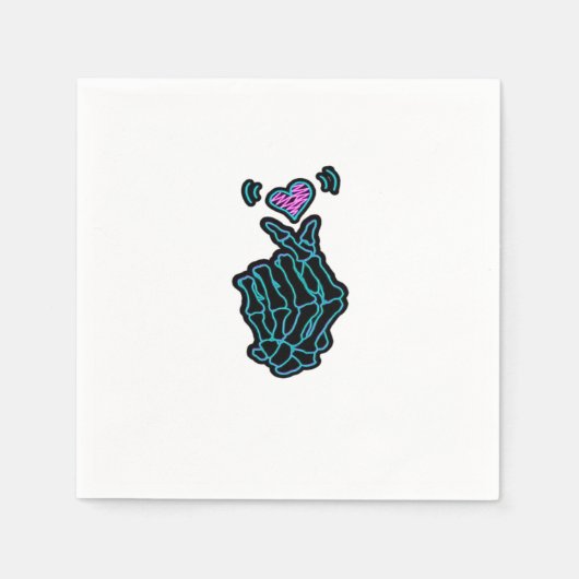 Schöne Skeletthandschuhe mit einem Herzsignal für Serviette (Vorderseite)