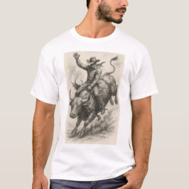 Schöne Skizze Cowboy reiten auf einem Stier T-Shirt
