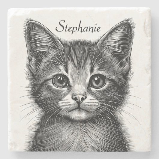 Schöne Skizze der jungen Katze Steinuntersetzer (Vorderseite)