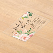 Schöne Skript-Rosé-Blumen-Hochzeitsdusche Acryleinladungen (Ablage )