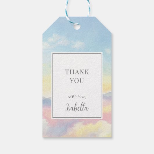 Schöne Sky and Clouds Baby Dusche Vielen Dank Geschenkanhänger (Rückseite)