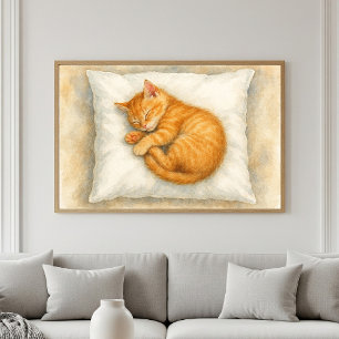 Schöne Sleeping Ginger Kitten Wasserfarbe Poster