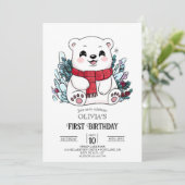 Schöne Snowflake Polar Bär 1. Geburtstag digital Einladung (Stehend Vorderseite)