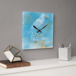 Schöne Snowy Egret Kunst Quadratische Wanduhr