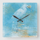 Schöne Snowy Egret Kunst Quadratische Wanduhr (Vorderseite)