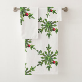 Schöne Snowy Pine Snowflake Weihnachten Badhandtuch Set