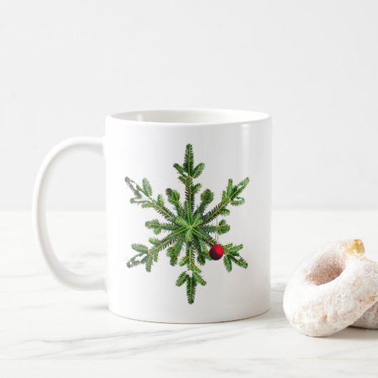 Schöne Snowy Pine Snowflake Weihnachten Kaffeetasse (Mit Donut)