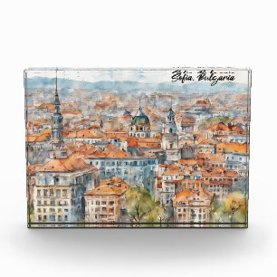 Schöne Sofia Bulgarien Aquarellmalerei Stadt Fotoblock