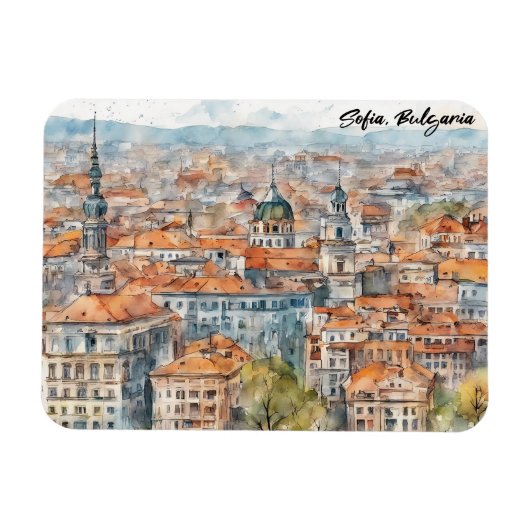 Schöne Sofia Bulgarien Aquarellmalerei Stadt Magnet (Horizontal)