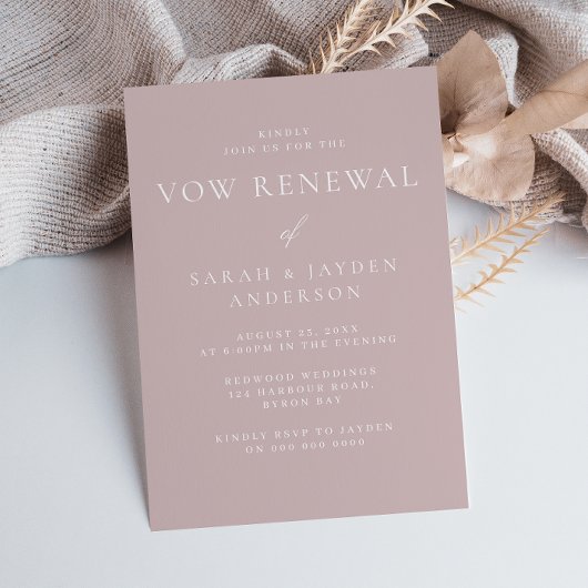 Schöne Soft Dusty Pink Moderne Vow Erneuerung Einladung