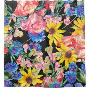 Schöne Sommer-Blume mit Rose. Naht Duschvorhang