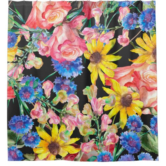Schöne Sommer-Blume mit Rose. Naht Duschvorhang (Vorderseite)