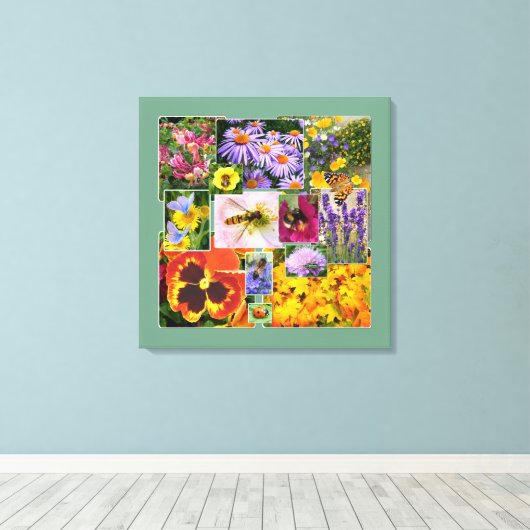 Schöne Sommer-Blume und Insekten-Collage Leinwanddruck (Insitu (Holzboden))