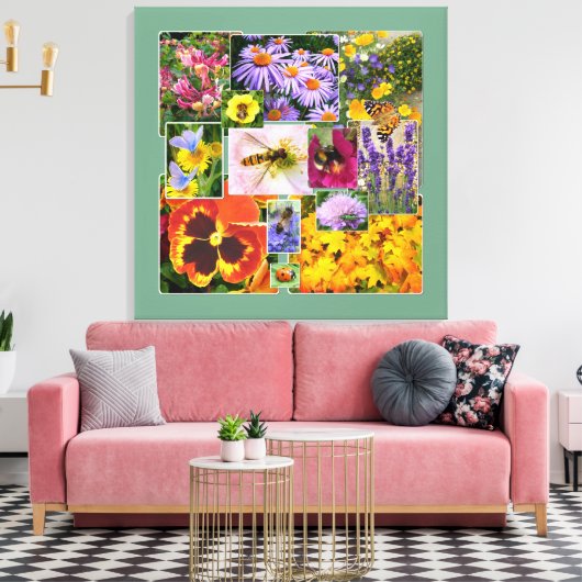 Schöne Sommer-Blume und Insekten-Collage Leinwanddruck (Insitu (Wohnzimmer))