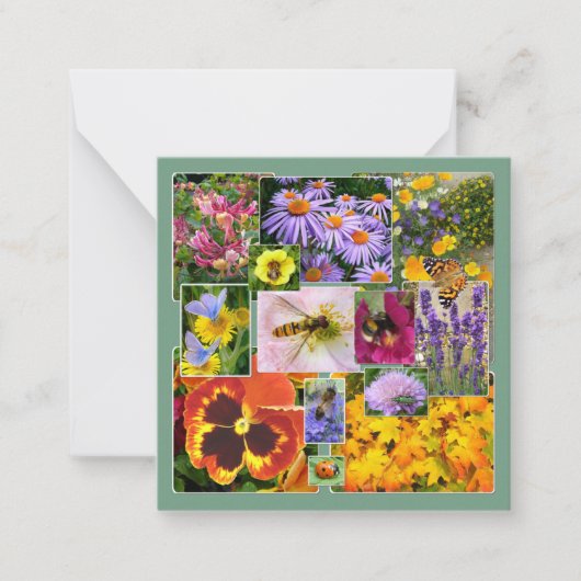 Schöne Sommer-Blume und Insekten-Collage Mitteilungskarte (Vorderseite)